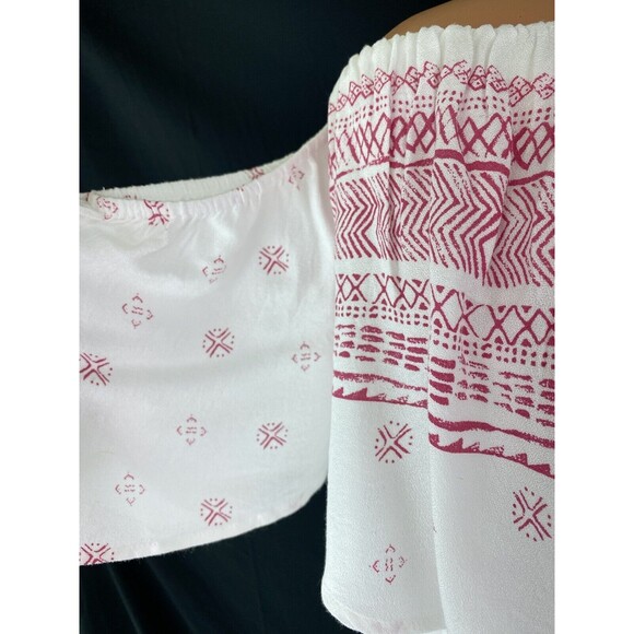 Elan Romper Off Shoulder White & Red Short Sleeves w Tassels Size M Rayon - Picture 5 of 7